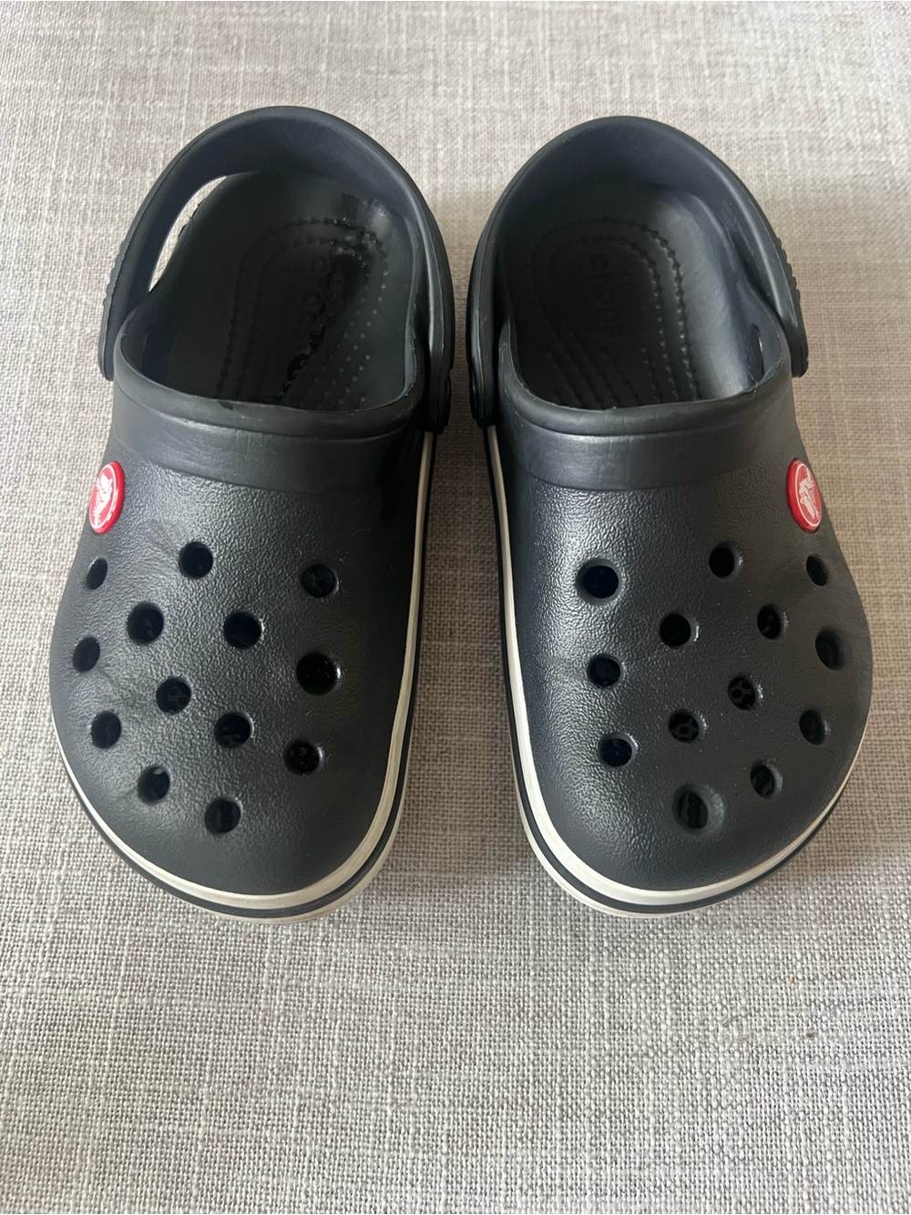 Crocs Classic Black Clogs, boy/kids size 11, white stripe preppy casual outdoors